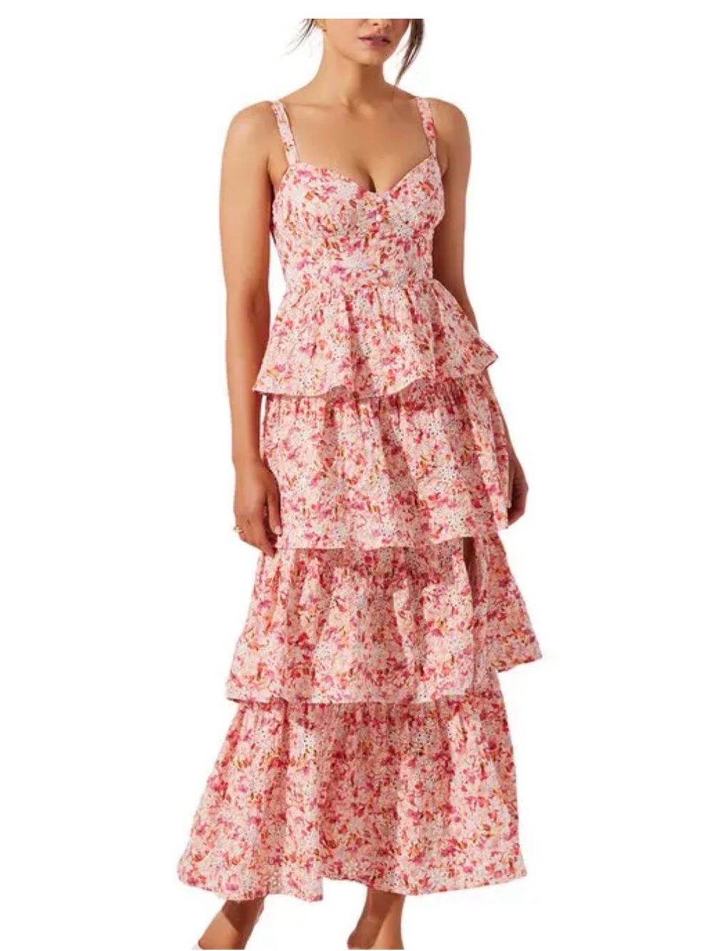 Astr Pink Floral Tiered Ruffle Maxi Dress